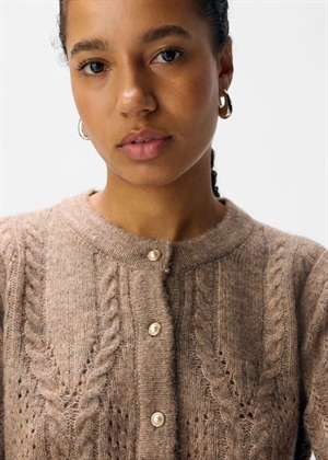 Flora ls knit button cardigan Desert Taupe Melange Object 